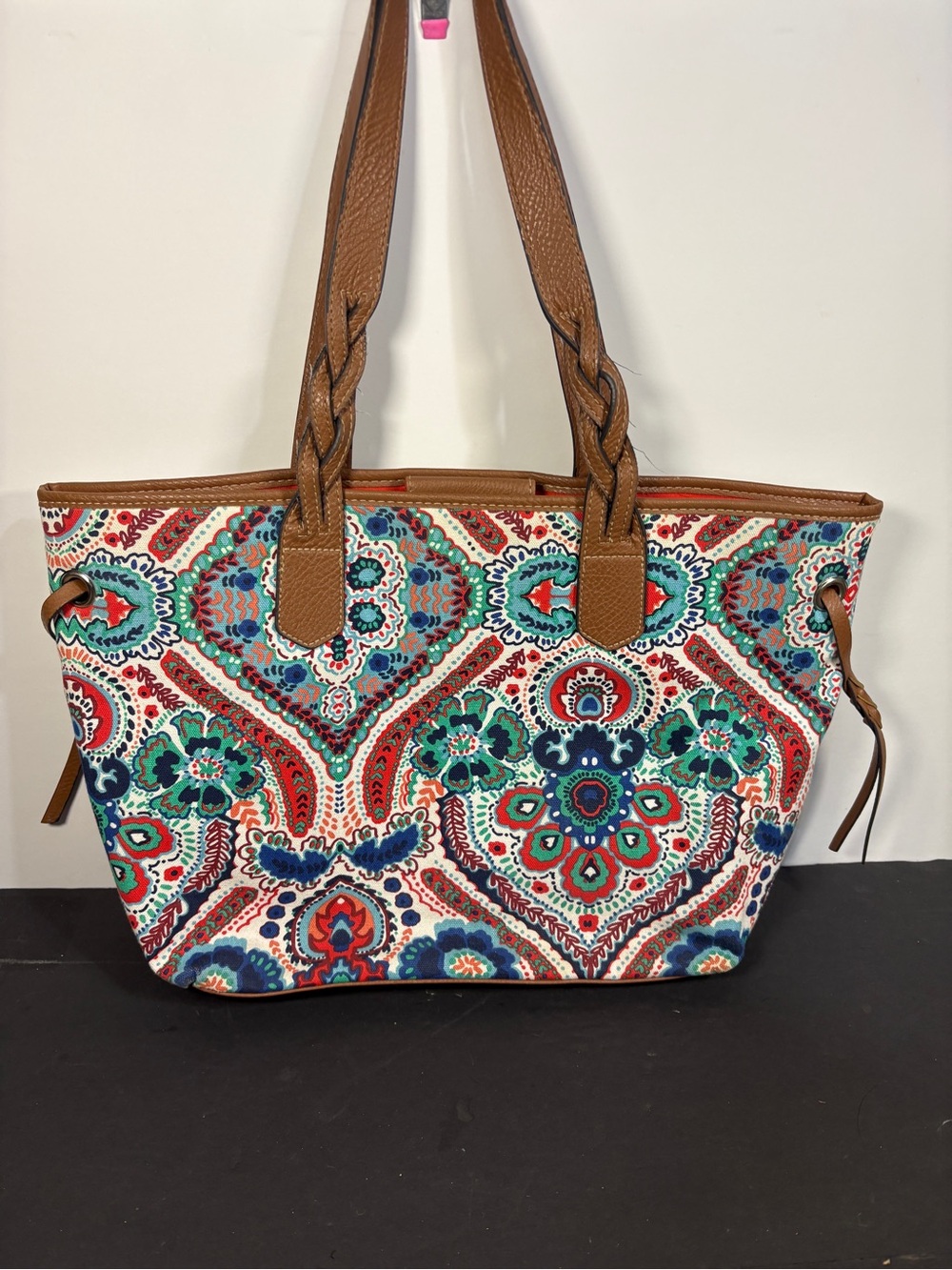 Croft & Barrow Bohemian Paisley Canvas Tote/Shoulder Bag with faux Leather Trim - Picture 5 of 16